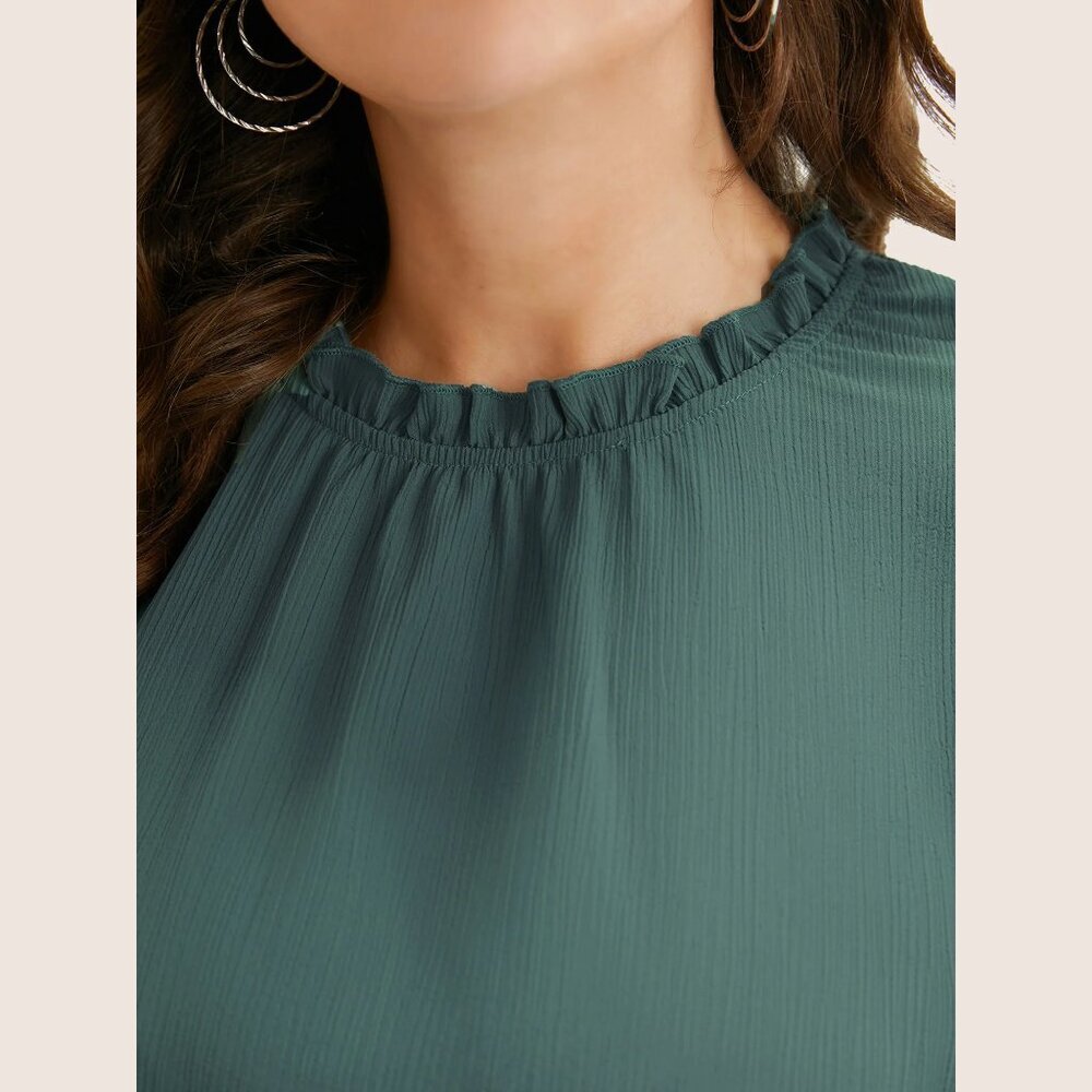 NWT BloomChic Mint Plain Mock Neck Cap Sleeve Ruffle Trim Blouse Size 26/4X - Picture 10 of 10
